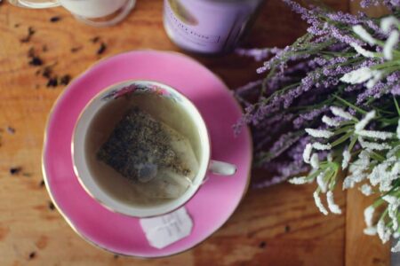 herbal tea bag in a tea cup